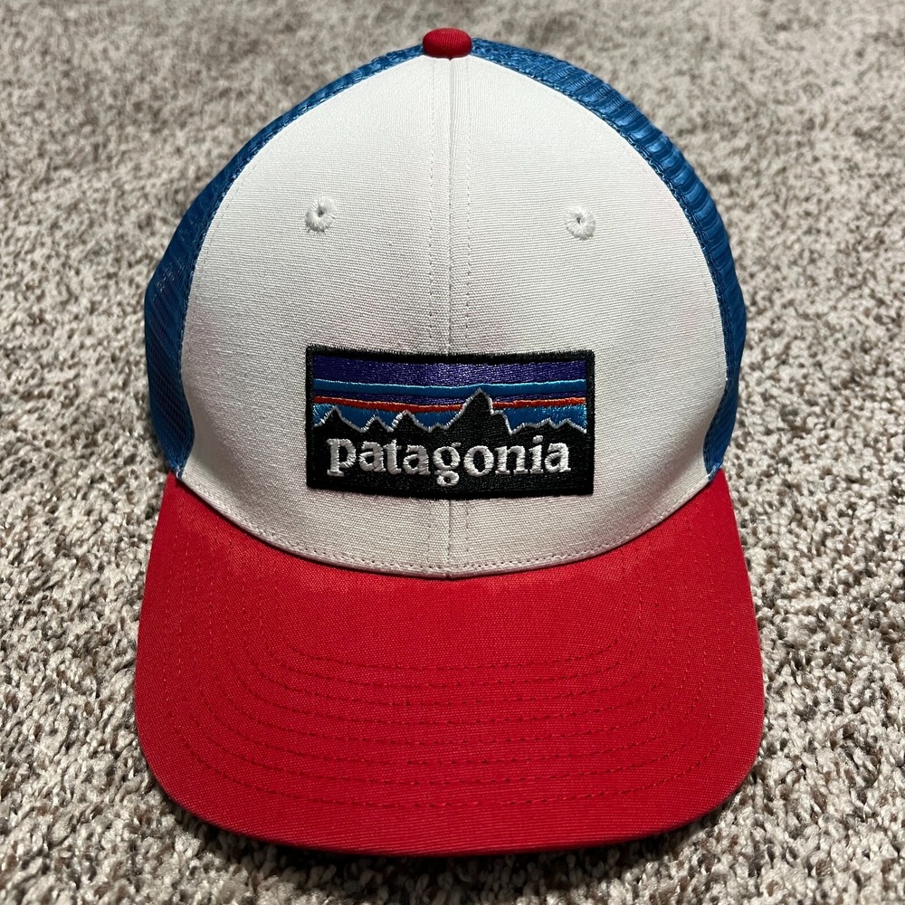 Patagonia P-6 Logo Snapback Trucker Hat White Red Blue Hike Outdoor Run